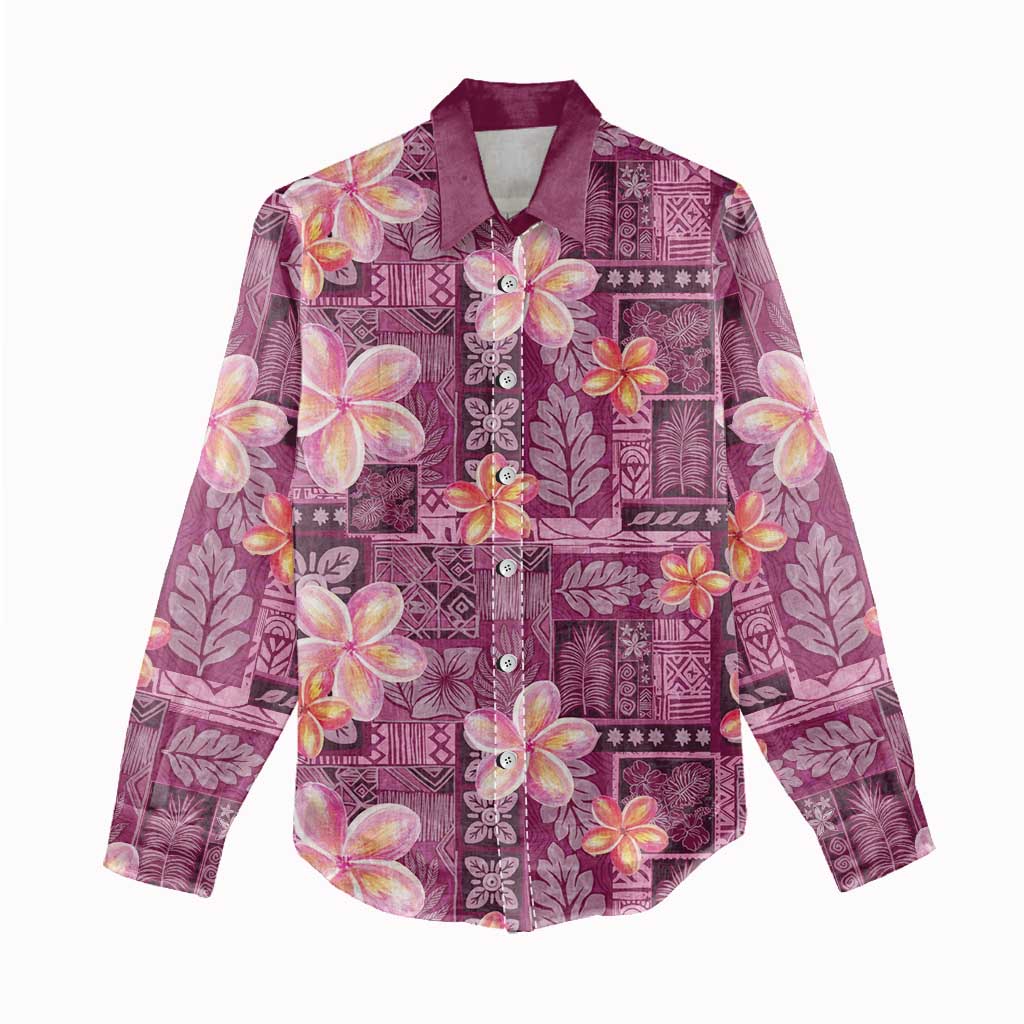Pink Hawaii Plumeria With Tropical Flowers Motifs Women Casual Shirt LT14 - Polynesian Pride