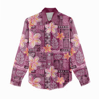 Pink Hawaii Plumeria With Tropical Flowers Motifs Women Casual Shirt LT14 - Polynesian Pride
