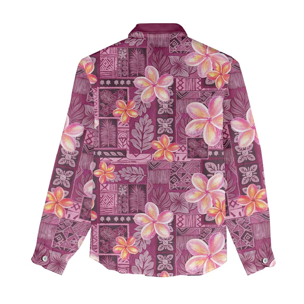 Pink Hawaii Plumeria With Tropical Flowers Motifs Women Casual Shirt LT14 - Polynesian Pride