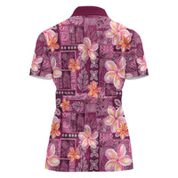 Pink Hawaii Plumeria With Tropical Flowers Motifs Women Polo Shirt LT14 - Polynesian Pride