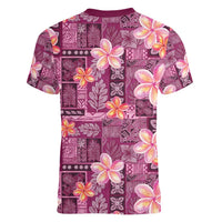 Pink Hawaii Plumeria With Tropical Flowers Motifs Women V-Neck T-Shirt LT14 - Polynesian Pride