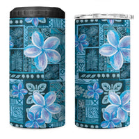 Cyan Hawaii Plumeria With Tropical Flowers Motifs 4 in 1 Can Cooler Tumbler LT14 One Size: 16 oz Cyan - Polynesian Pride