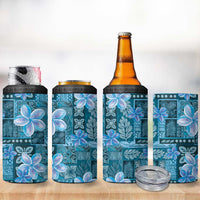 Cyan Hawaii Plumeria With Tropical Flowers Motifs 4 in 1 Can Cooler Tumbler LT14 - Polynesian Pride
