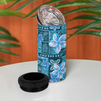 Cyan Hawaii Plumeria With Tropical Flowers Motifs 4 in 1 Can Cooler Tumbler LT14 - Polynesian Pride
