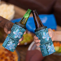 Cyan Hawaii Plumeria With Tropical Flowers Motifs 4 in 1 Can Cooler Tumbler LT14 - Polynesian Pride