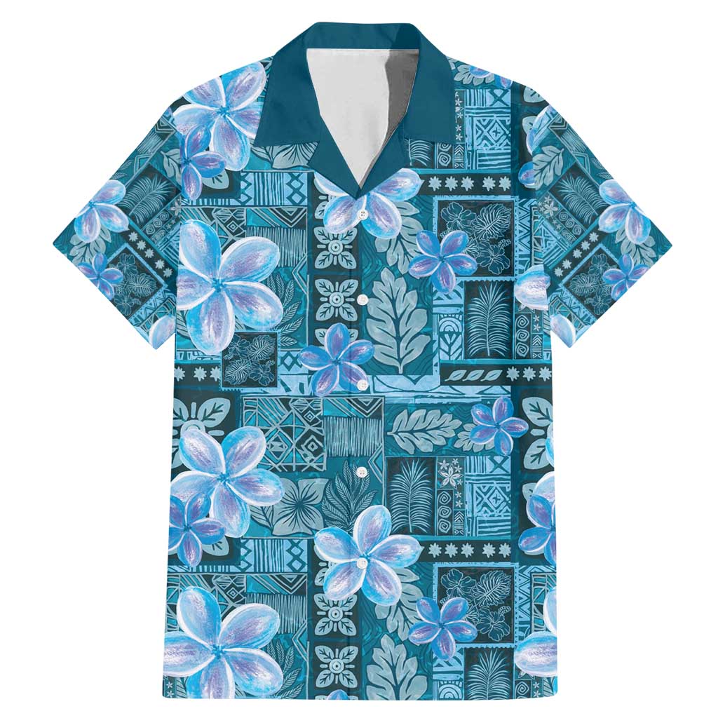 Cyan Hawaii Plumeria With Tropical Flowers Motifs Family Matching Mermaid Dress and Hawaiian Shirt LT14 Dad's Shirt - Short Sleeve Cyan - Polynesian Pride