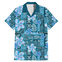 Cyan Hawaii Plumeria With Tropical Flowers Motifs Family Matching Mermaid Dress and Hawaiian Shirt LT14 Dad's Shirt - Short Sleeve Cyan - Polynesian Pride