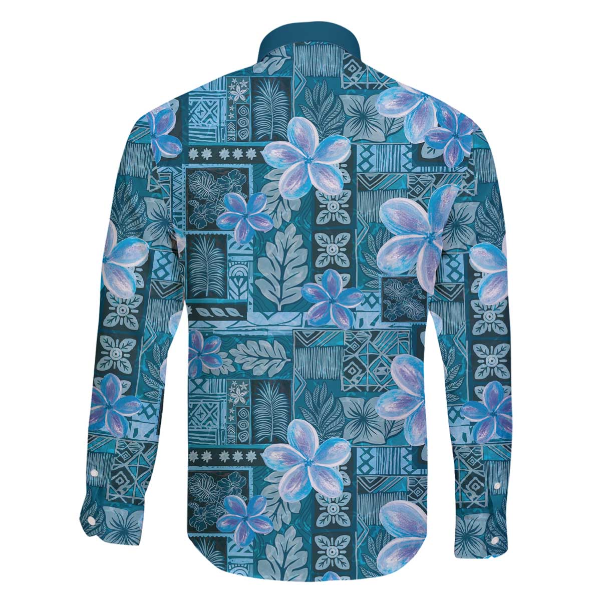 Cyan Hawaii Plumeria With Tropical Flowers Motifs Family Matching Off The Shoulder Long Sleeve Dress and Hawaiian Shirt