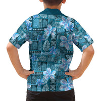 Cyan Hawaii Plumeria With Tropical Flowers Motifs Family Matching Off Shoulder Maxi Dress and Hawaiian Shirt LT14 - Polynesian Pride