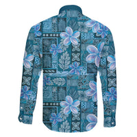 Cyan Hawaii Plumeria With Tropical Flowers Motifs Family Matching Short Sleeve Bodycon Dress and Hawaiian Shirt