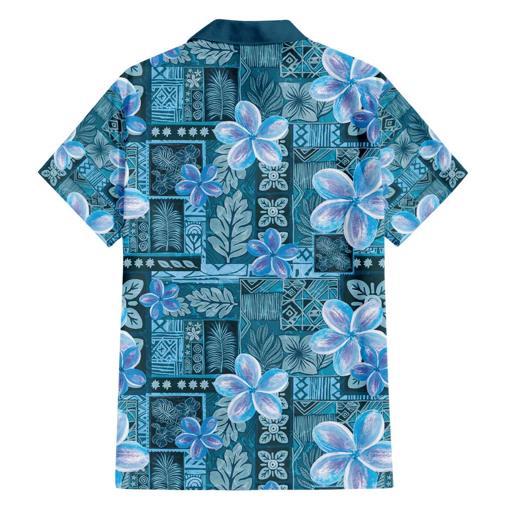 Cyan Hawaii Plumeria With Tropical Flowers Motifs Family Matching Summer Maxi Dress and Hawaiian Shirt