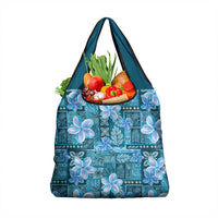 Cyan Hawaii Plumeria With Tropical Flowers Motifs Grocery Bag LT14 1-pack One Size Cyan - Polynesian Pride