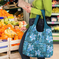 Cyan Hawaii Plumeria With Tropical Flowers Motifs Grocery Bag LT14 - Polynesian Pride
