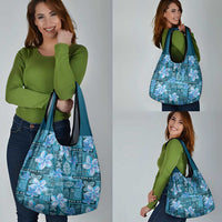 Cyan Hawaii Plumeria With Tropical Flowers Motifs Grocery Bag LT14 - Polynesian Pride