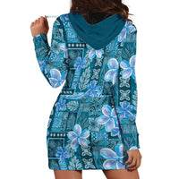 Cyan Hawaii Plumeria With Tropical Flowers Motifs Hoodie Dress LT14 - Polynesian Pride
