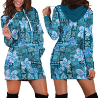 Cyan Hawaii Plumeria With Tropical Flowers Motifs Hoodie Dress LT14 - Polynesian Pride