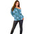 Cyan Hawaii Plumeria With Tropical Flowers Motifs Off Shoulder Sweater