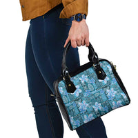 Cyan Hawaii Plumeria With Tropical Flowers Motifs Shoulder Handbag