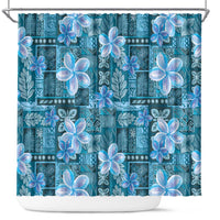 Cyan Hawaii Plumeria With Tropical Flowers Motifs Shower Curtain LT14 Cyan - Polynesian Pride