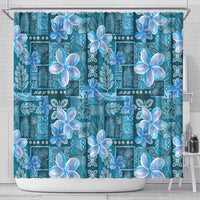 Cyan Hawaii Plumeria With Tropical Flowers Motifs Shower Curtain LT14 - Polynesian Pride