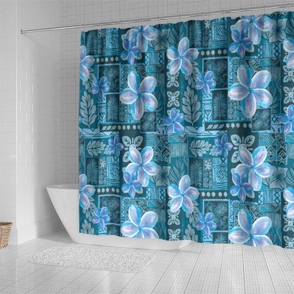 Cyan Hawaii Plumeria With Tropical Flowers Motifs Shower Curtain LT14 - Polynesian Pride