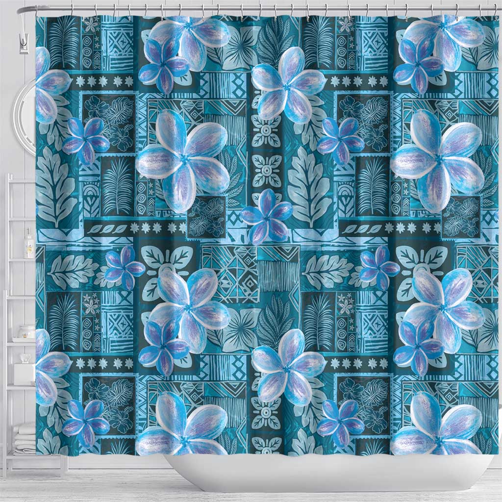 Cyan Hawaii Plumeria With Tropical Flowers Motifs Shower Curtain LT14 - Polynesian Pride