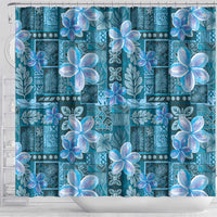 Cyan Hawaii Plumeria With Tropical Flowers Motifs Shower Curtain LT14 - Polynesian Pride