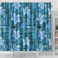 Cyan Hawaii Plumeria With Tropical Flowers Motifs Shower Curtain LT14 - Polynesian Pride