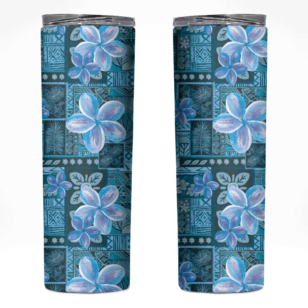 Cyan Hawaii Plumeria With Tropical Flowers Motifs Skinny Tumbler LT14 Cyan - Polynesian Pride