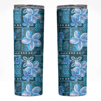 Cyan Hawaii Plumeria With Tropical Flowers Motifs Skinny Tumbler LT14 Cyan - Polynesian Pride