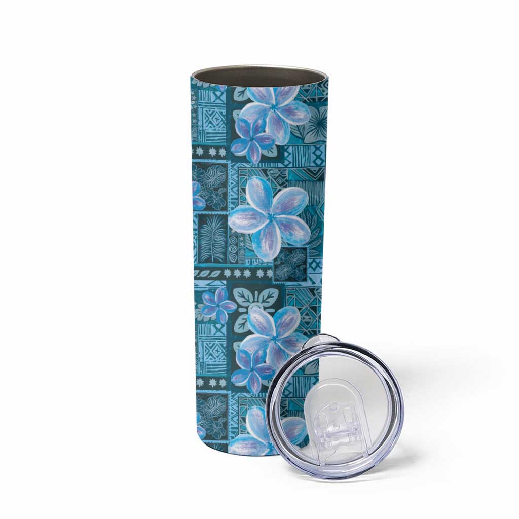 Cyan Hawaii Plumeria With Tropical Flowers Motifs Skinny Tumbler LT14 - Polynesian Pride