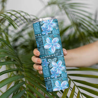 Cyan Hawaii Plumeria With Tropical Flowers Motifs Skinny Tumbler LT14 - Polynesian Pride