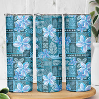 Cyan Hawaii Plumeria With Tropical Flowers Motifs Skinny Tumbler LT14 - Polynesian Pride
