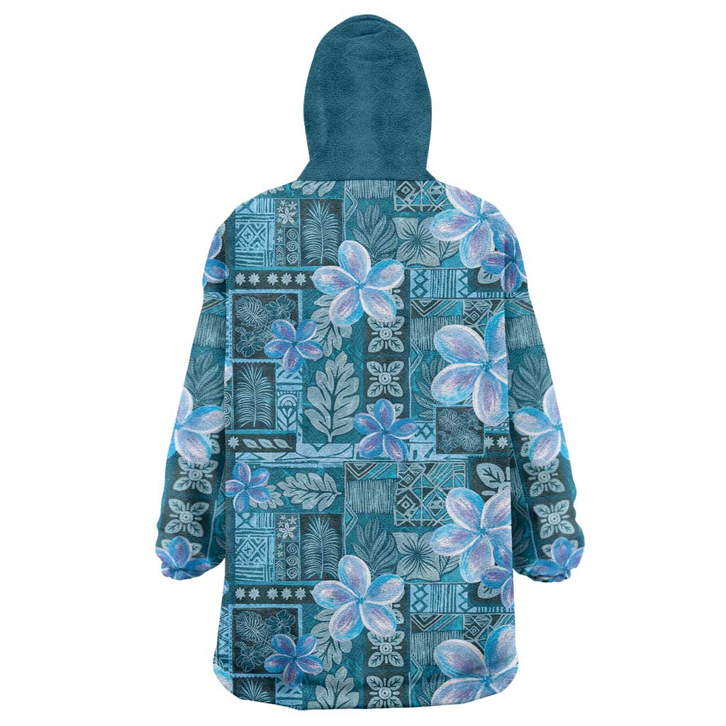 Cyan Hawaii Plumeria With Tropical Flowers Motifs Wearable Blanket Hoodie LT14 - Polynesian Pride