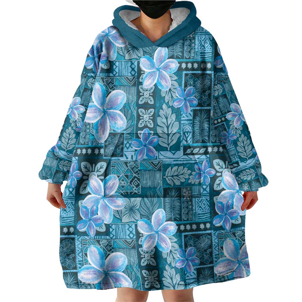 Cyan Hawaii Plumeria With Tropical Flowers Motifs Wearable Blanket Hoodie LT14 - Polynesian Pride