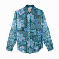 Cyan Hawaii Plumeria With Tropical Flowers Motifs Women Casual Shirt LT14 - Polynesian Pride