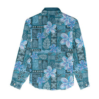 Cyan Hawaii Plumeria With Tropical Flowers Motifs Women Casual Shirt LT14 - Polynesian Pride
