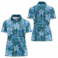Cyan Hawaii Plumeria With Tropical Flowers Motifs Women Polo Shirt LT14 - Polynesian Pride