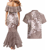 Polynesia Hammerhead Shark Tattoo With Plumeria Lei Couples Matching Mermaid Dress and Hawaiian Shirt LT14 - Polynesian Pride