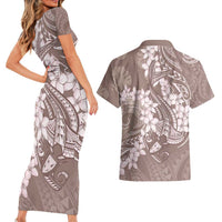Polynesia Hammerhead Shark Tattoo With Plumeria Lei Couples Matching Short Sleeve Bodycon Dress and Hawaiian Shirt LT14 - Polynesian Pride