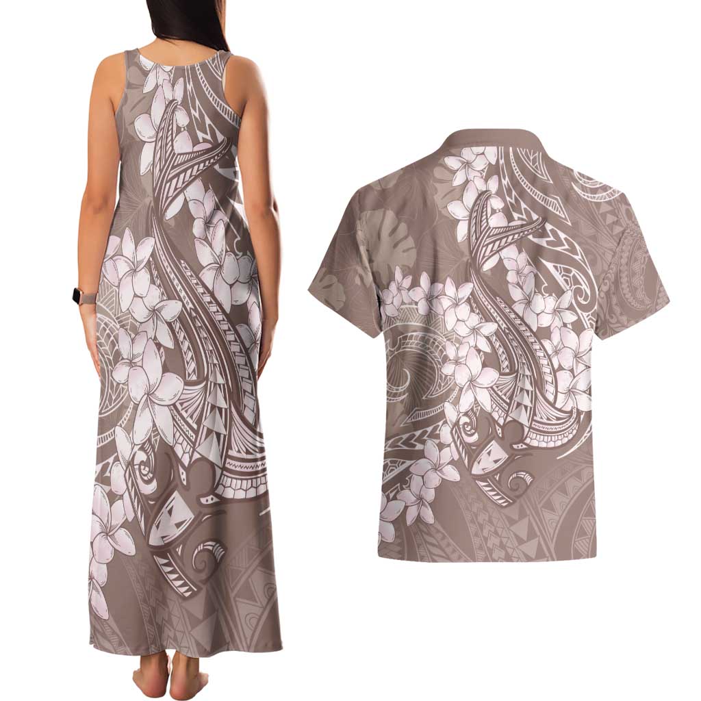 Polynesia Hammerhead Shark Tattoo With Plumeria Lei Couples Matching Tank Maxi Dress and Hawaiian Shirt LT14 - Polynesian Pride
