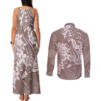 Polynesia Hammerhead Shark Tattoo With Plumeria Lei Couples Matching Tank Maxi Dress and Long Sleeve Button Shirt
