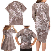 Polynesia Hammerhead Shark Tattoo With Plumeria Lei Family Matching Long Sleeve Bodycon Dress and Hawaiian Shirt LT14 - Polynesian Pride