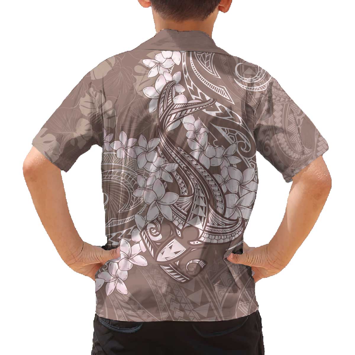 Polynesia Hammerhead Shark Tattoo With Plumeria Lei Family Matching Off The Shoulder Long Sleeve Dress and Hawaiian Shirt LT14 - Polynesian Pride
