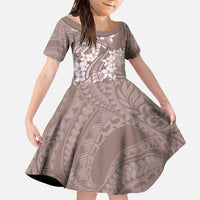 Polynesia Hammerhead Shark Tattoo With Plumeria Lei Family Matching Off The Shoulder Long Sleeve Dress and Hawaiian Shirt LT14 Daughter's Dress Mocha - Polynesian Pride