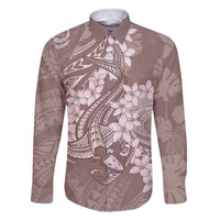 Polynesia Hammerhead Shark Tattoo With Plumeria Lei Family Matching Off The Shoulder Long Sleeve Dress and Hawaiian Shirt LT14 Dad's Shirt - Long Sleeve Mocha - Polynesian Pride