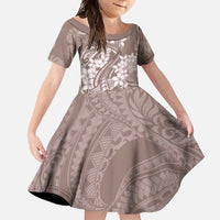 Polynesia Hammerhead Shark Tattoo With Plumeria Lei Family Matching Off Shoulder Maxi Dress and Hawaiian Shirt LT14 Daughter's Dress Mocha - Polynesian Pride