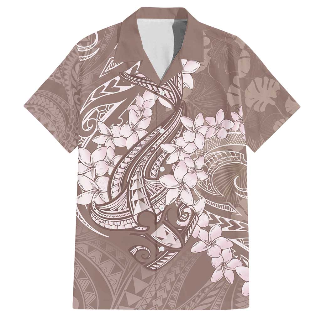 Polynesia Hammerhead Shark Tattoo With Plumeria Lei Family Matching Off Shoulder Maxi Dress and Hawaiian Shirt LT14 Dad's Shirt - Short Sleeve Mocha - Polynesian Pride