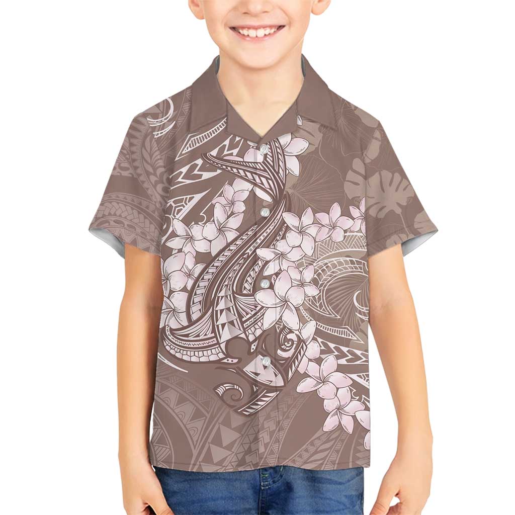 Polynesia Hammerhead Shark Tattoo With Plumeria Lei Family Matching Off Shoulder Maxi Dress and Hawaiian Shirt LT14 Son's Shirt Mocha - Polynesian Pride