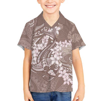 Polynesia Hammerhead Shark Tattoo With Plumeria Lei Family Matching Off Shoulder Maxi Dress and Hawaiian Shirt LT14 Son's Shirt Mocha - Polynesian Pride
